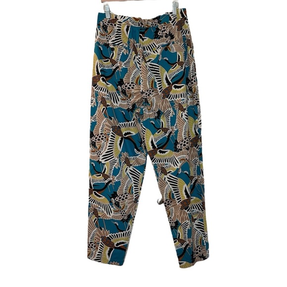 NWT Terea By Andrea Pitter High Waisted Crane Print Pants Enamel Blue Women’s L - Picture 11 of 11